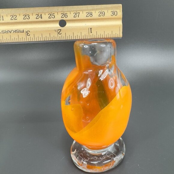 Vintage Hand Blown Art Glass Bud Vase Heavy Paperweight Signed Abstract Shape - Picture 3 of 10